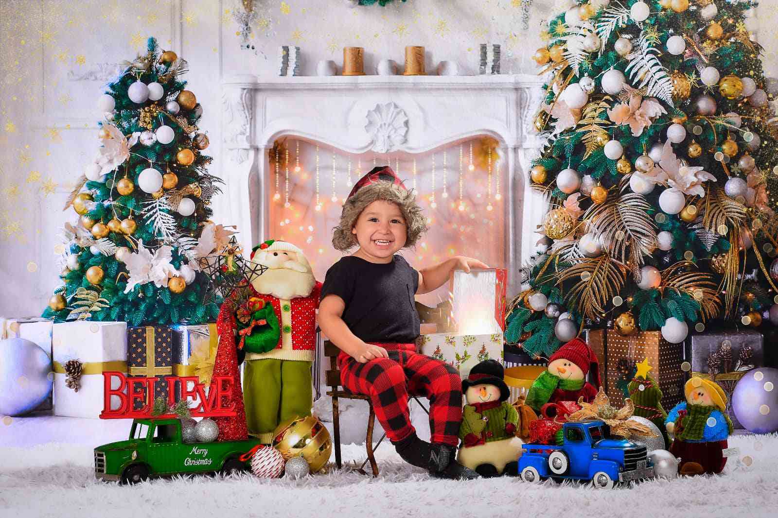 Kate Christmas White Room Pinetrees Gifts Fireplace Decoration Backdrop for Photography - Image 3